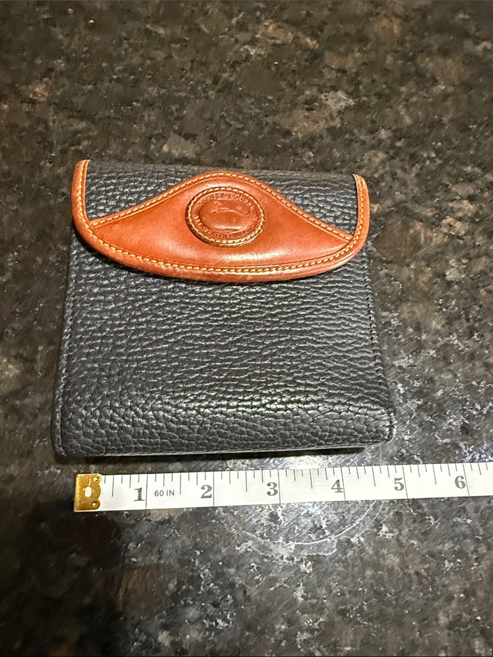 Dooney & Bourke Black Pebbled Leather wallet/Coin Purse with Brown Trim